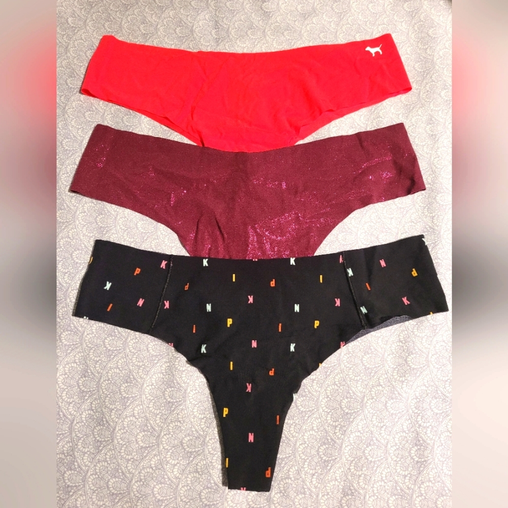 Victoria's Secret & PINK thong set of 3 size large NWT